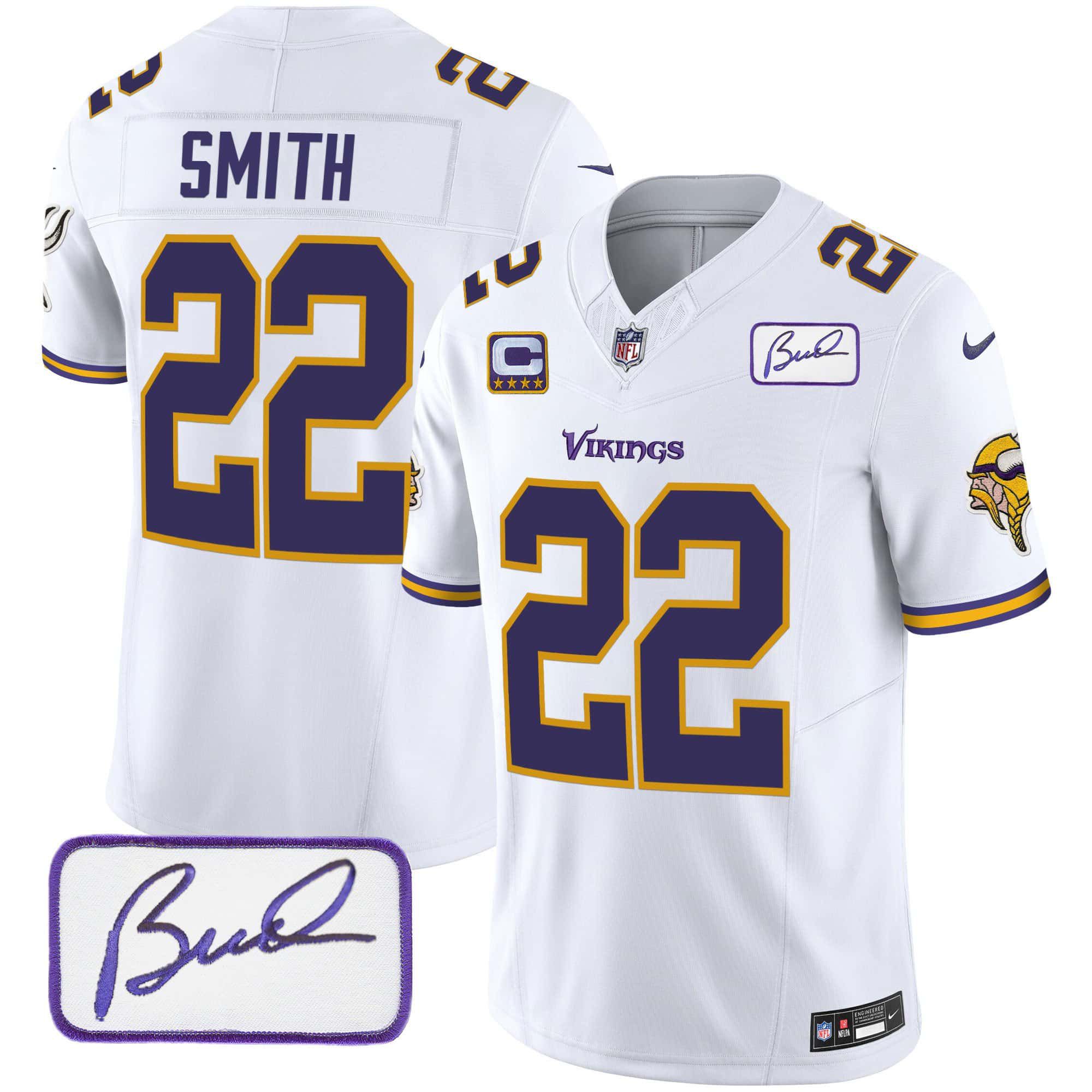 Men Minnesota Vikings #22 Smith White 2024 Nike Bud Grant Patch Classic Limited NFL Jersey style 2->indianapolis colts->NFL Jersey